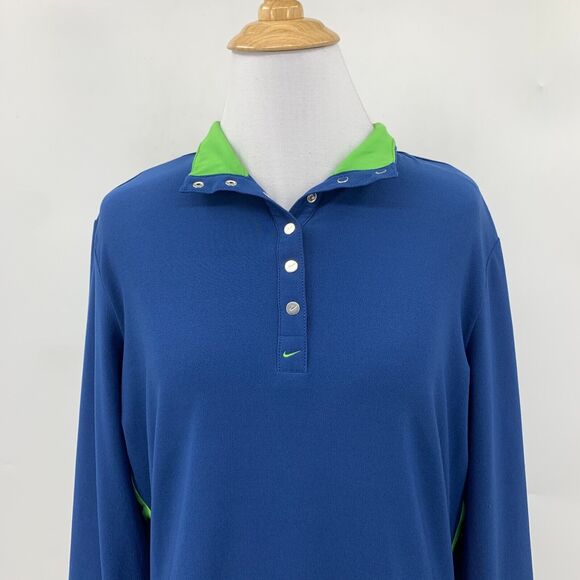 Nike Golf Dri Fit Top Womens Medium Blue Green Snap Button Collar Long Sleeve - Picture 3 of 11